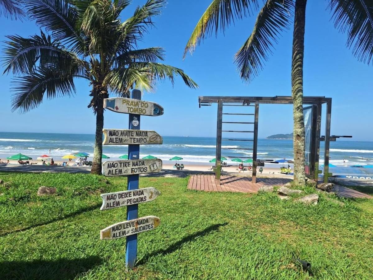 1E-Pe Na Areia Da Praia Do Tombo, 3 Quartos, Ar Cond, 2 Banheiros+Roupas De Cama Guarujá Kültér fotó